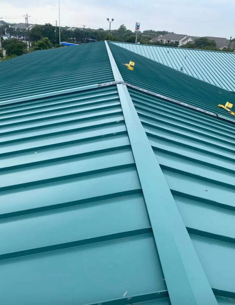 Green commercial metal roof ridge and valley for Metal Roof Repair in El Dorado Hills